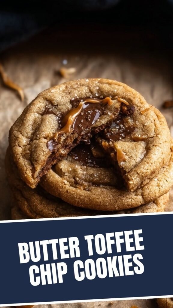 Freshly baked butter toffee chip cookies on a cooling rack.