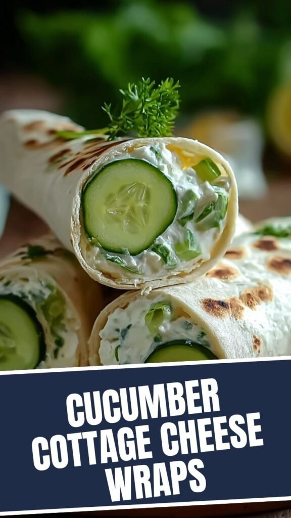 Fresh cucumber cottage cheese wraps arranged on a serving plate.