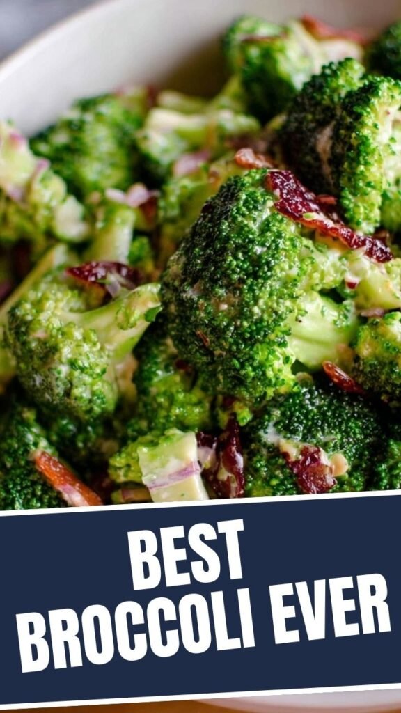 A vibrant bowl of the best broccoli salad with a creamy dressing.