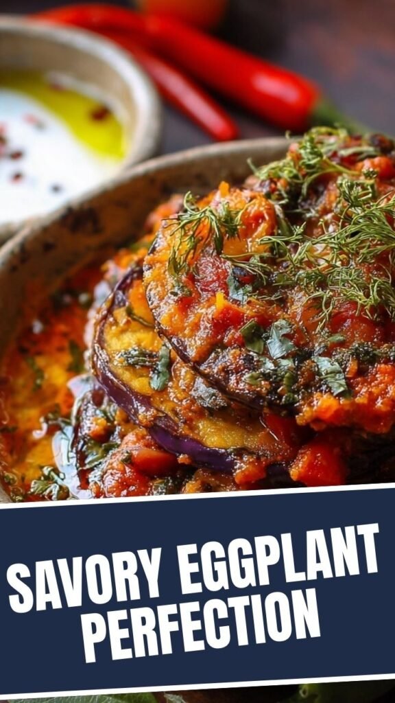 A close-up of a serving of Borani Banjan, an Afghan eggplant dish