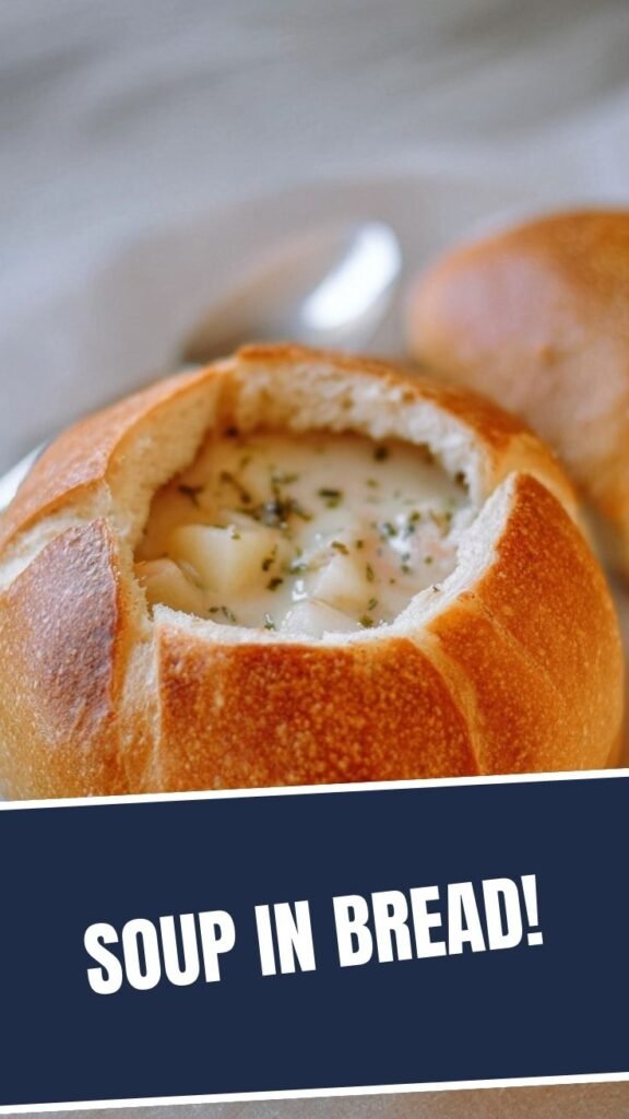 A freshly baked bread bowl recipe, ready for soup.