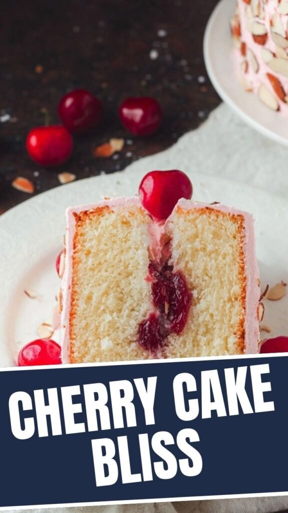 A delectable cherry almond cake with a sweet glaze and fresh cherries on top