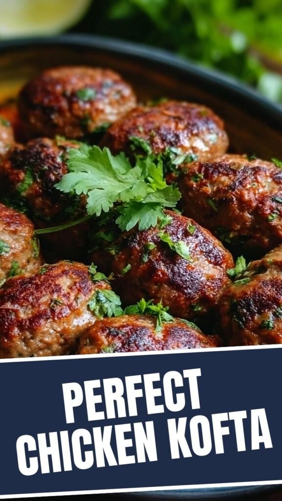 A serving of grilled chicken kofta skewers on a platter.