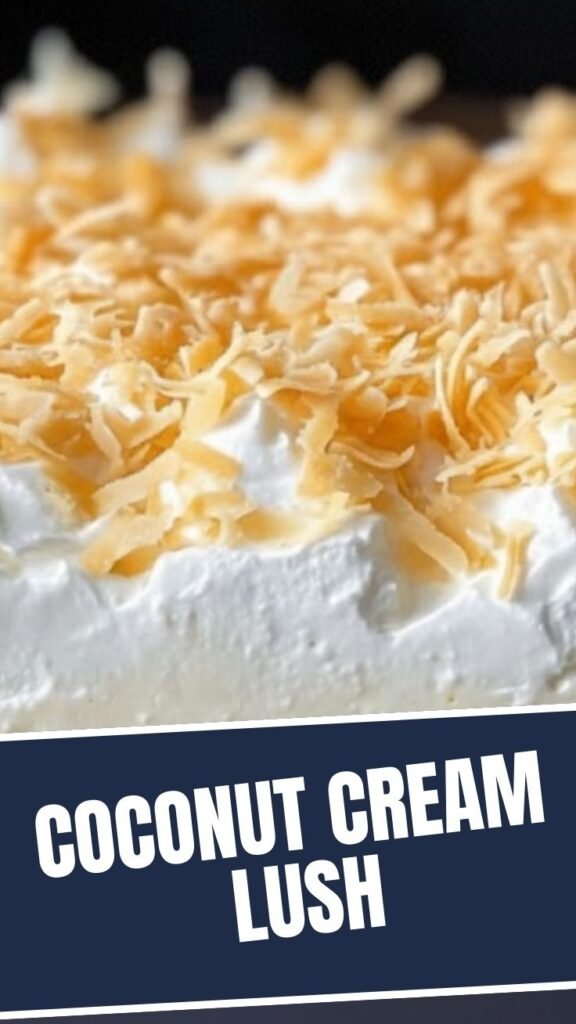 A light and airy Coconut Cream Lush dessert in a clear dish