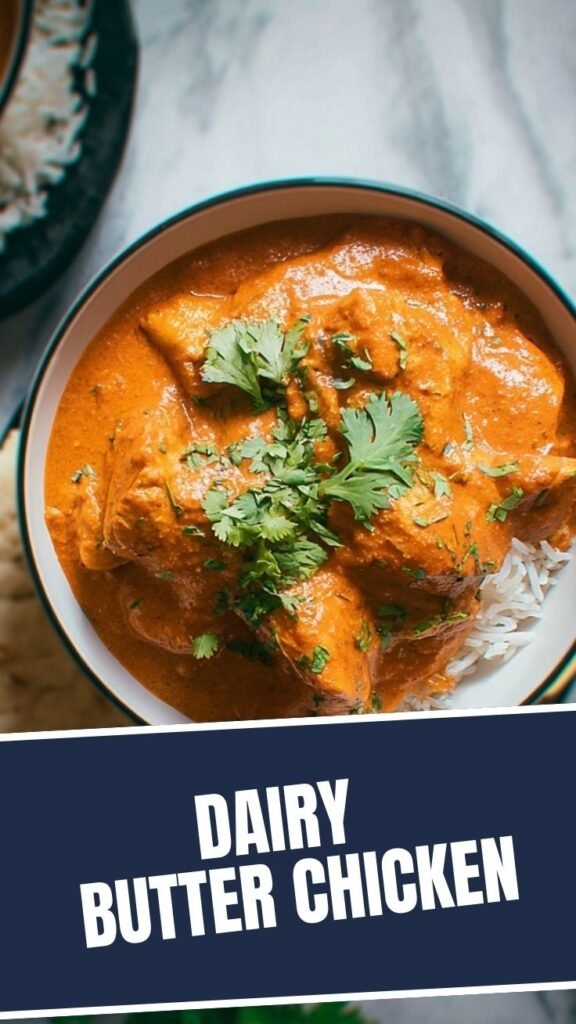 A serving of dairy free butter chicken in a bowl, garnished with fresh cilantro.