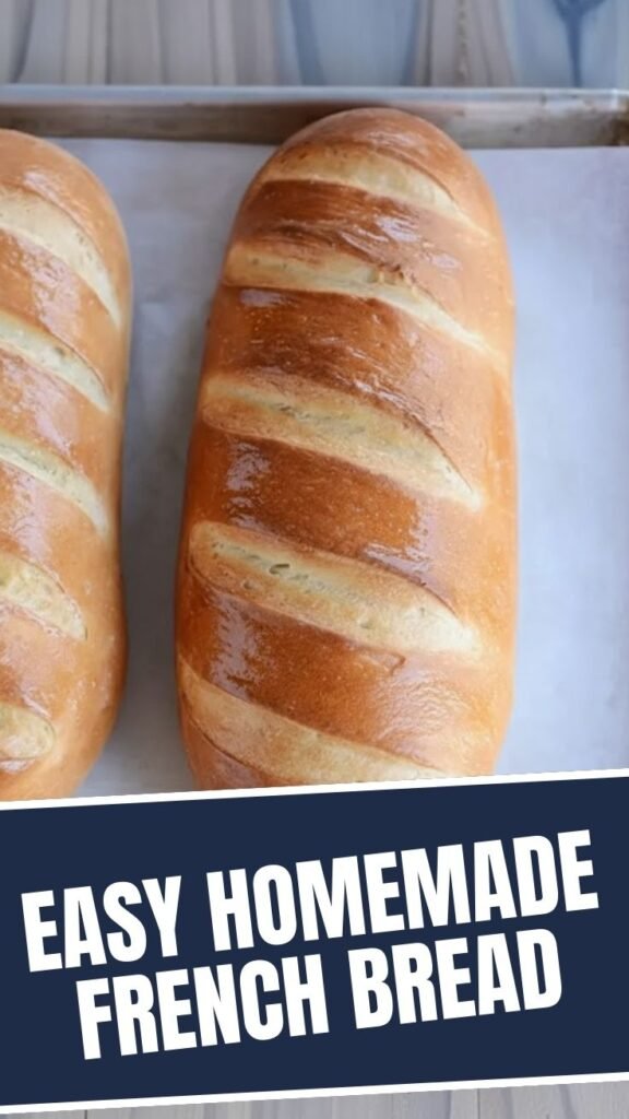 A freshly baked loaf of easy homemade French bread with a golden crust