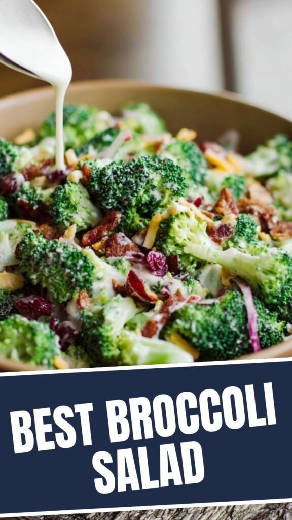 A vibrant, fresh broccoli salad in a large serving bowl