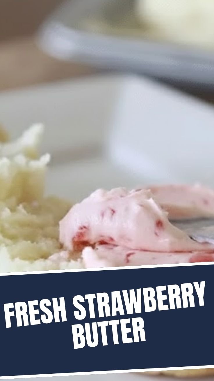 Fresh strawberry butter in a white dish