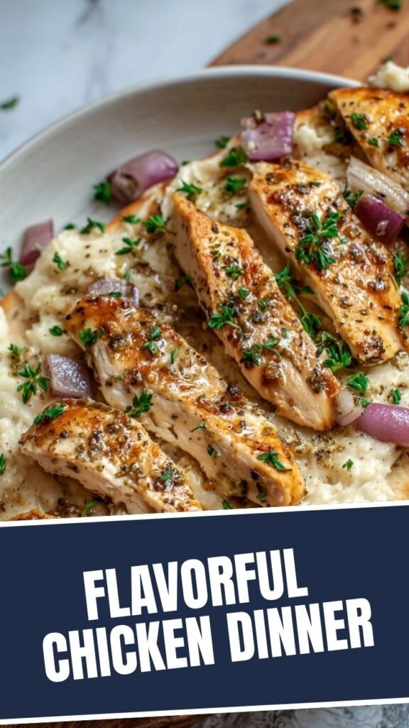 A freshly baked Greek Chicken Flatbread garnished with herbs.