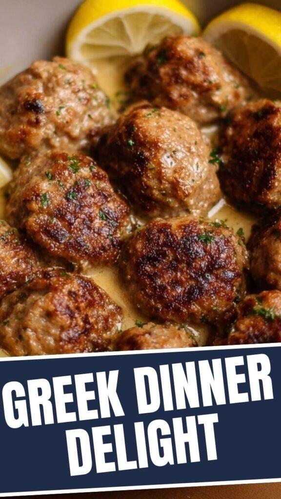 Platter of Greek meatballs in a bright lemon sauce