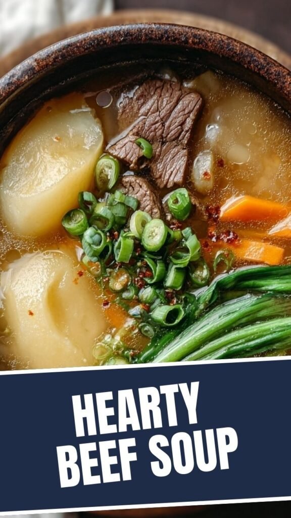 Steaming bowl of traditional Korean winter soup