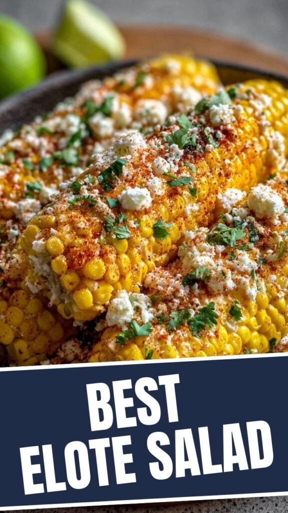 Close-up of a grilled ear of Mexican street corn with cotija cheese and chili powder.