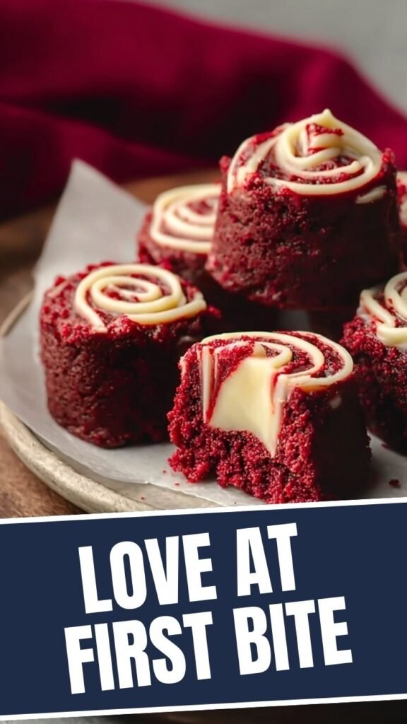 Close-up of a tray of freshly baked red velvet brownie bites