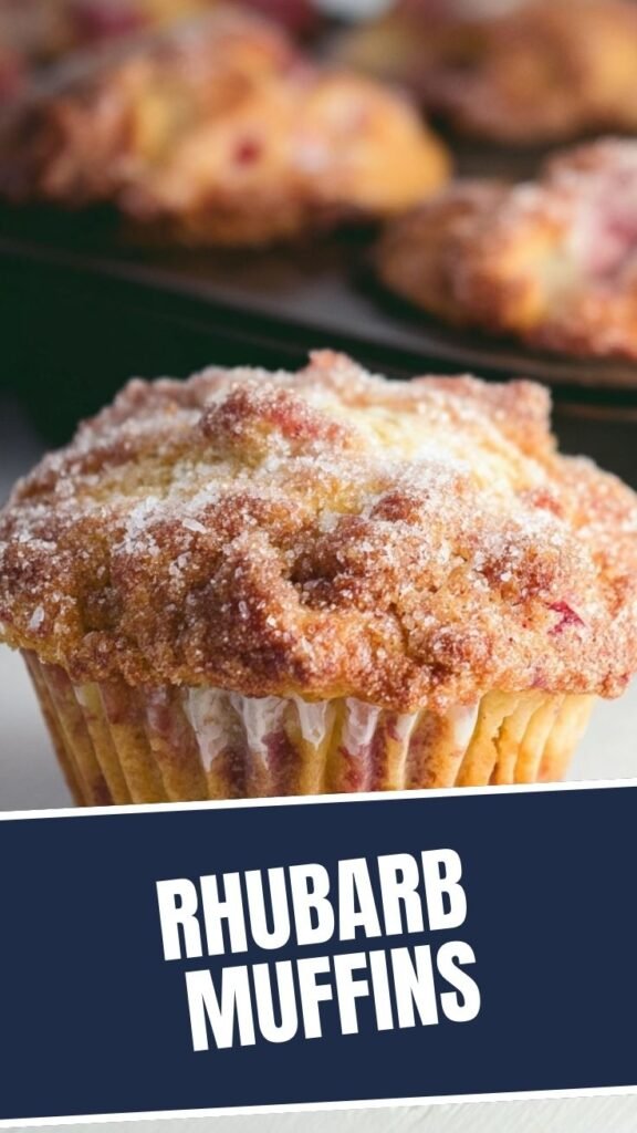 Warm rhubarb muffins with a swirl of Greek yogurt on top.