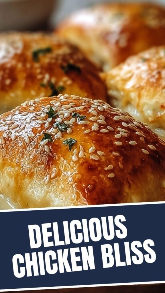 A plate of golden-brown chicken pillows, perfectly baked and ready to serve.