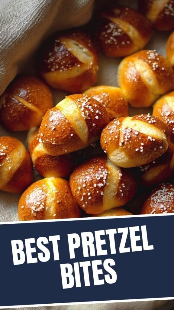 A close-up of a pile of freshly baked soft pretzel bites, ready to be served.