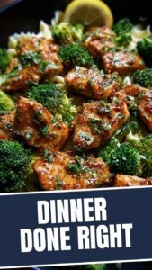 A serving of flavorful cowboy chicken with vibrant green broccoli florets.