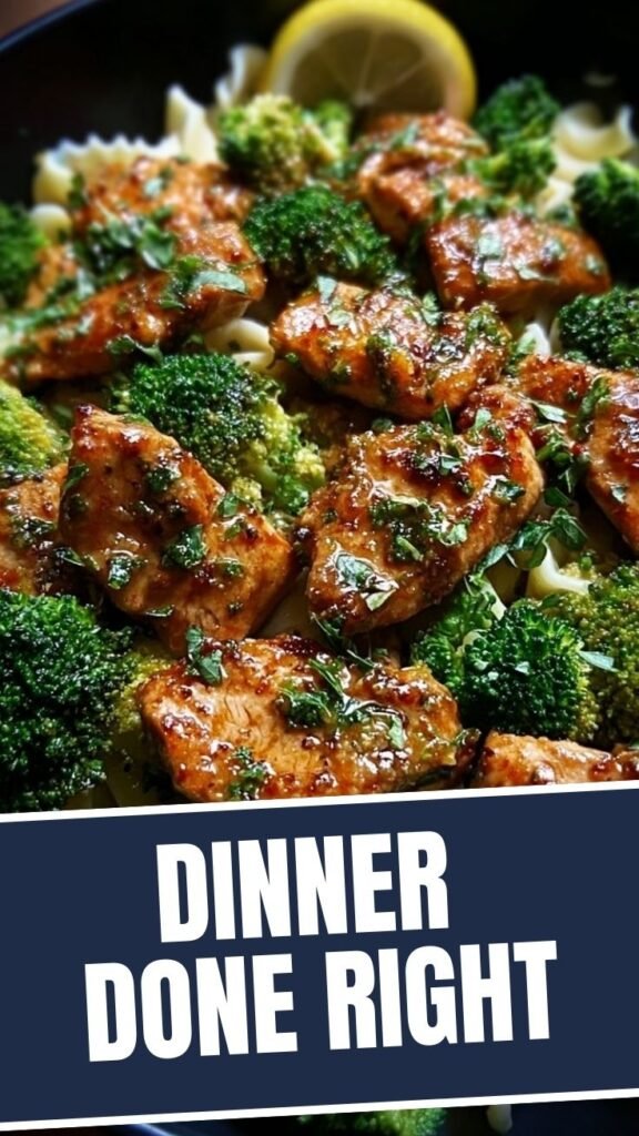 A serving of flavorful cowboy chicken with vibrant green broccoli florets.