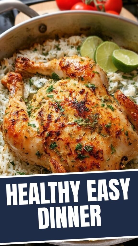 A baking dish filled with ingredients for dump-and-bake chicken