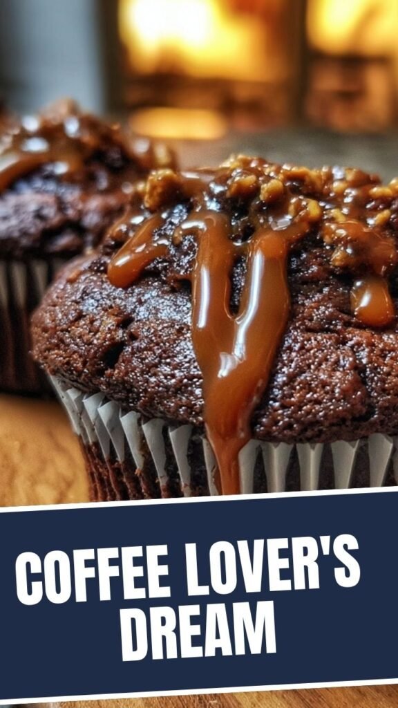 A close-up of freshly baked Espresso Brownie Cupcakes with a coffee glaze