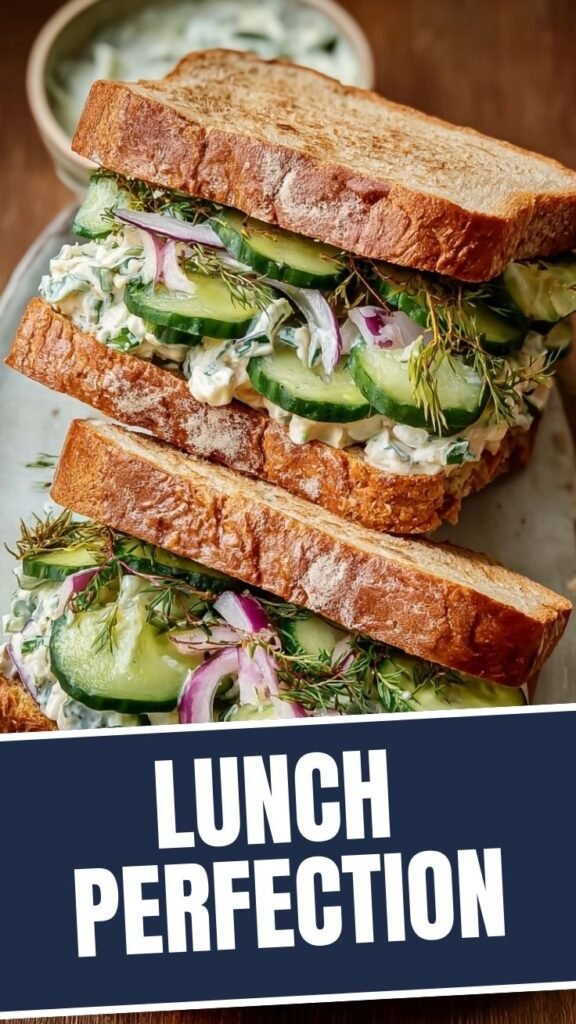 Light and refreshing cucumber salad sandwiches on white bread