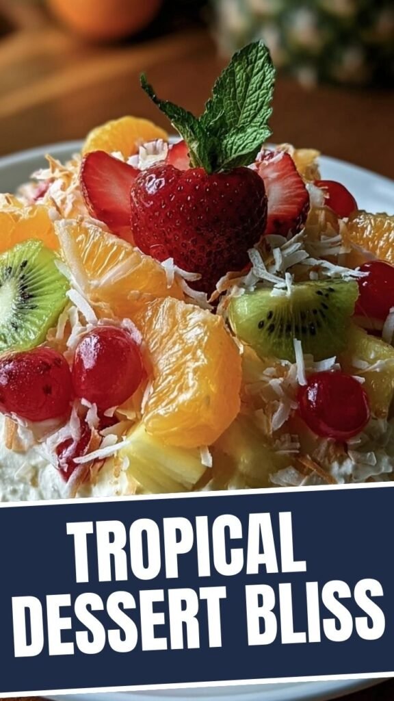 A vibrant Hawaiian cheesecake salad in a glass bowl