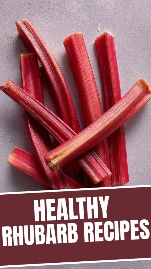 A collection of healthy rhubarb recipes, showcasing vibrant pink stalks.