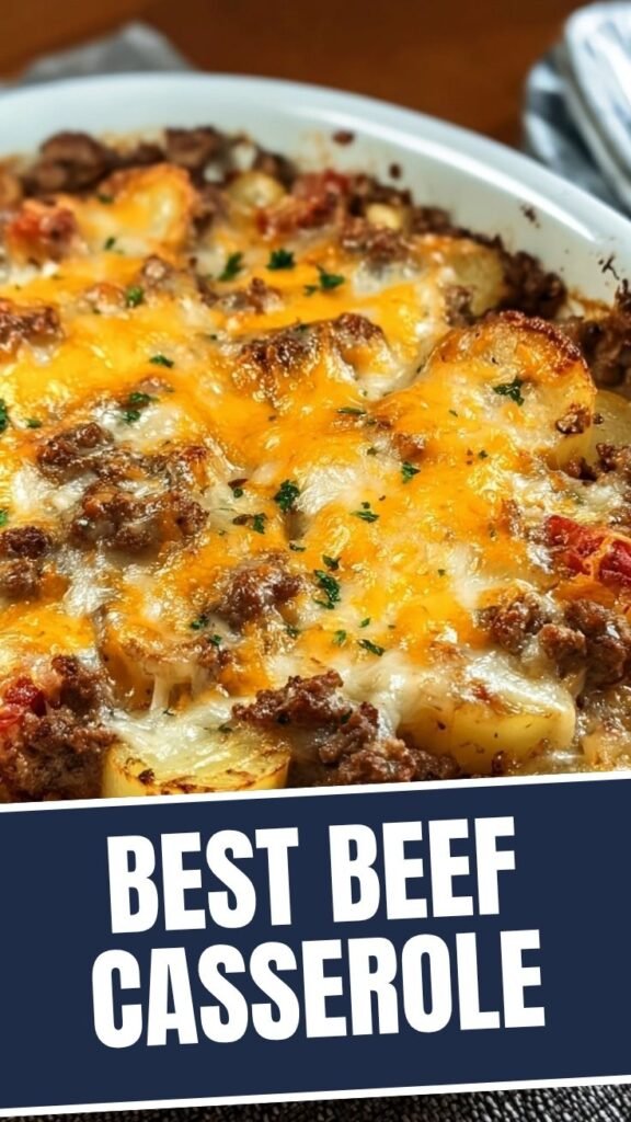 A baked hobo casserole featuring ground beef, vegetables, and potatoes