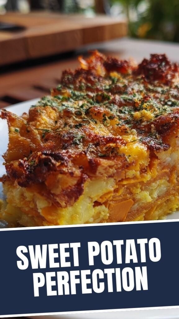 A baking dish filled with beautifully layered sweet potato slices