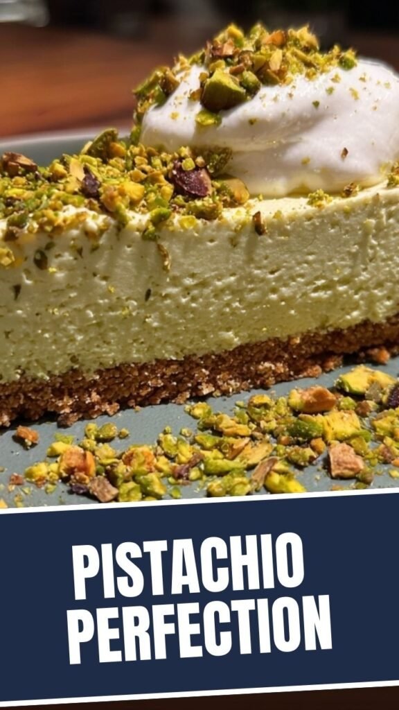 A delectable no bake pistachio cheesecake with a creamy green filling