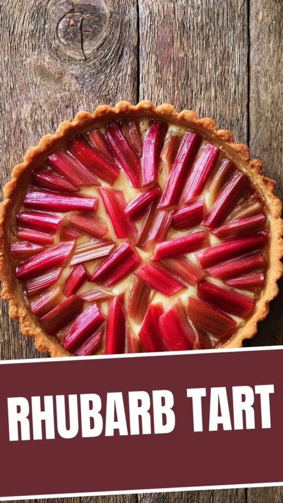 A perfectly baked rhubarb tart with a golden crust