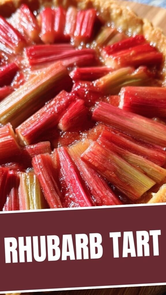 A freshly baked rhubarb tart with a golden crust