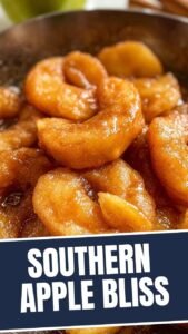 A serving of caramelized Southern fried apples in a rustic bowl.