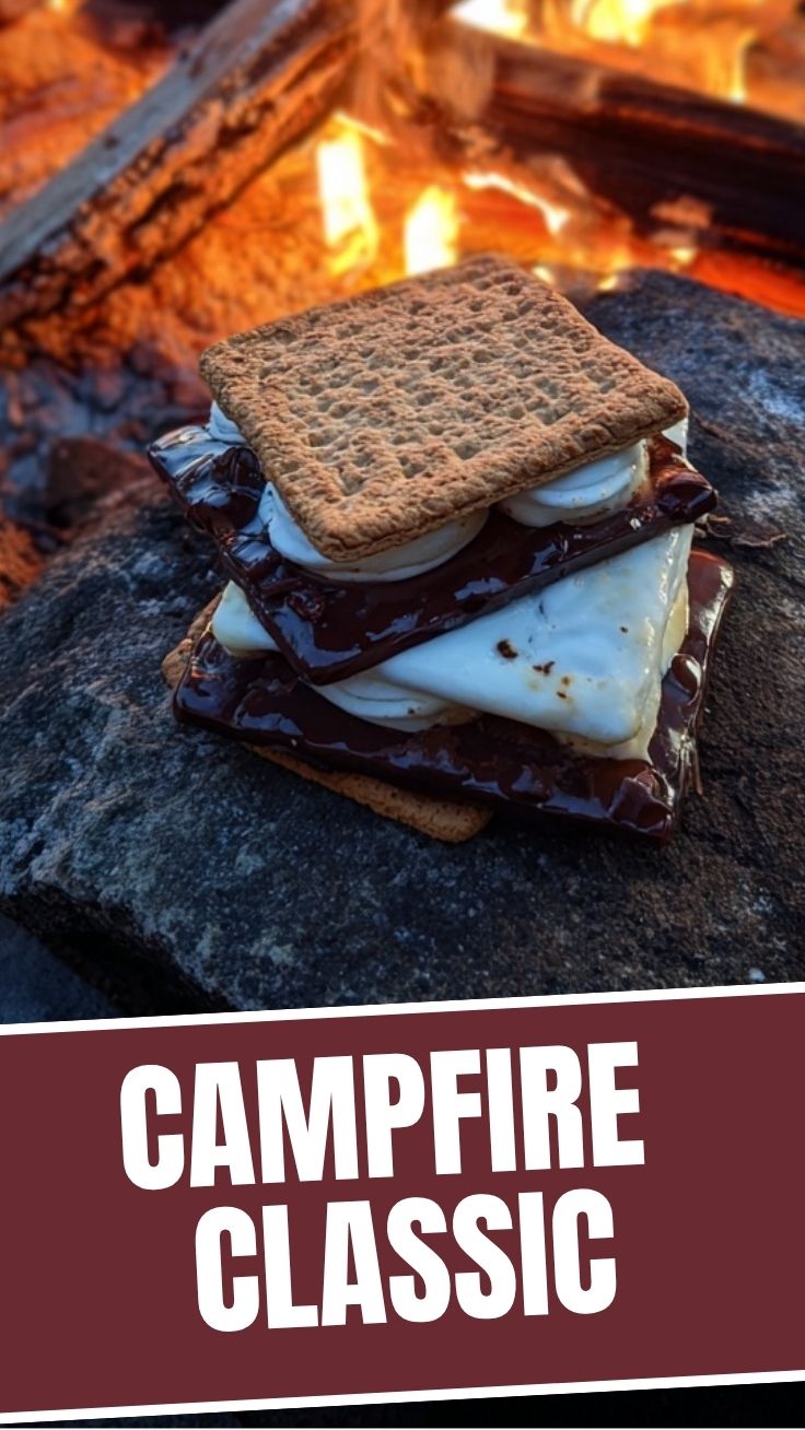 Delicious s'mores being made over a campfire, with gooey marshmallows.