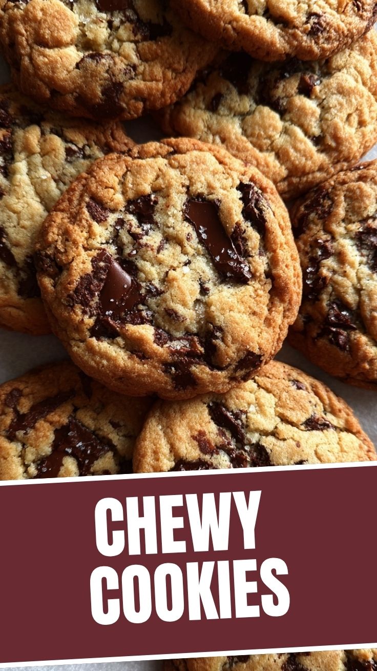 A close-up shot of perfectly baked chewy cookies on a cooling rack.