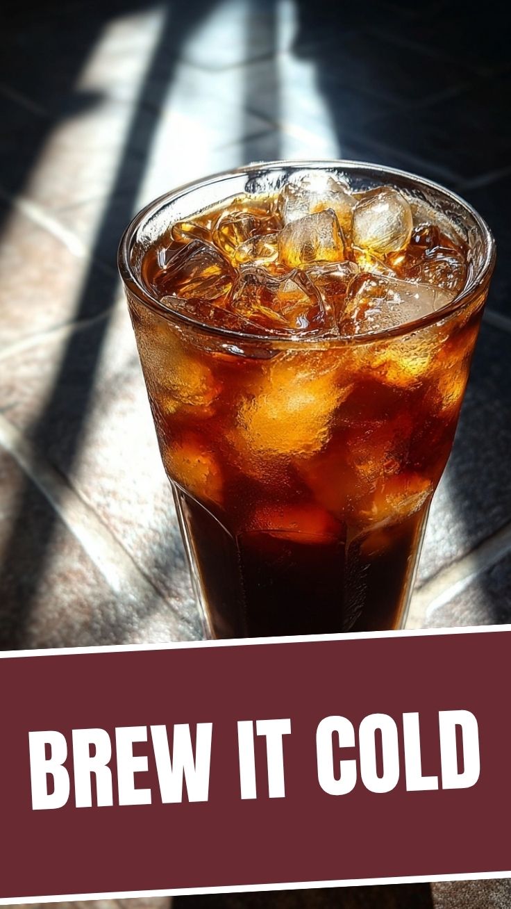 A glass of cold brew coffee with ice, showing its deep color and refreshing nature.