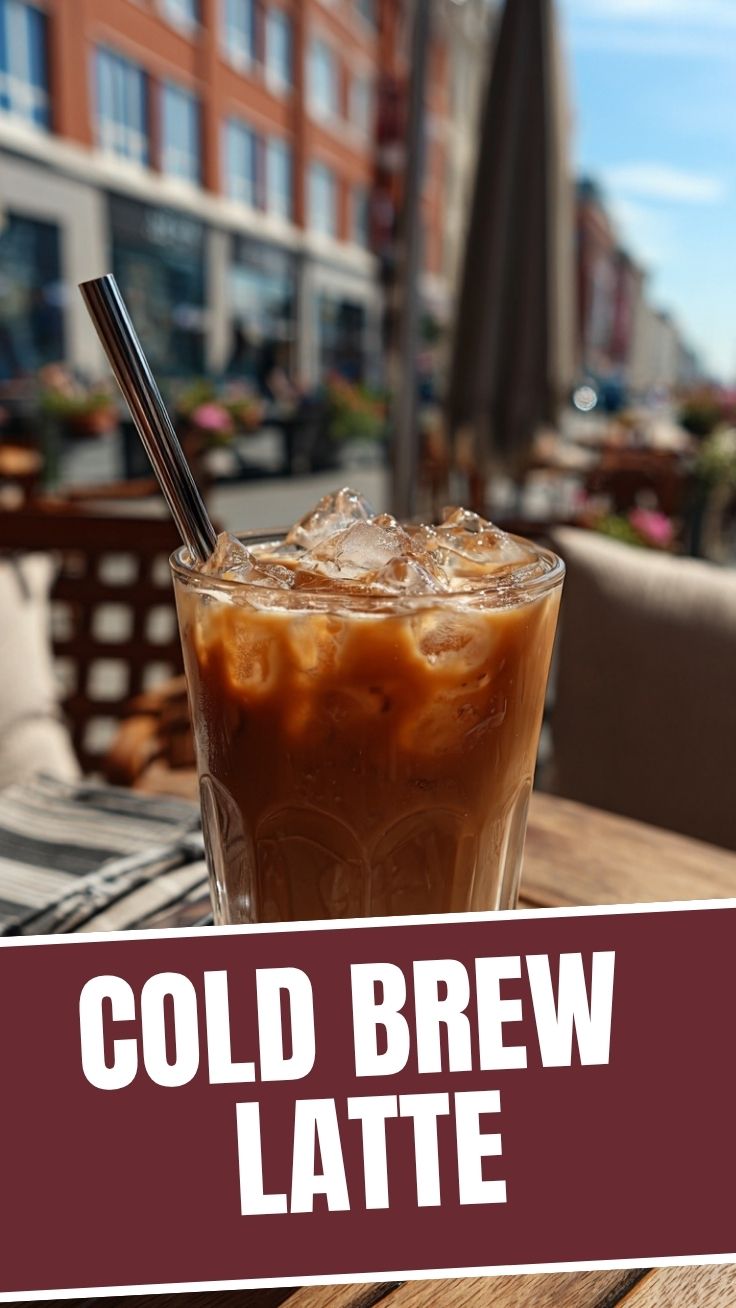 A clear glass of iced latte with visible layers of coffee and milk.