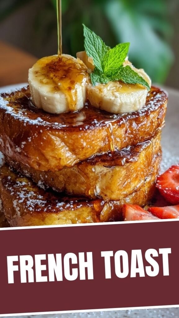 A stack of perfectly cooked French toast on a white plate.