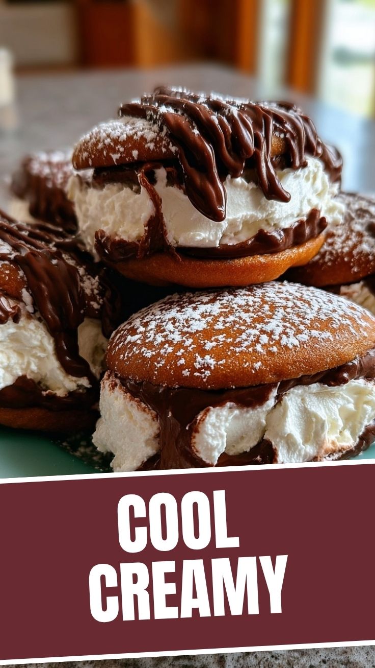 Handmade ice cream sandwiches with chocolate chip cookies and vanilla ice cream