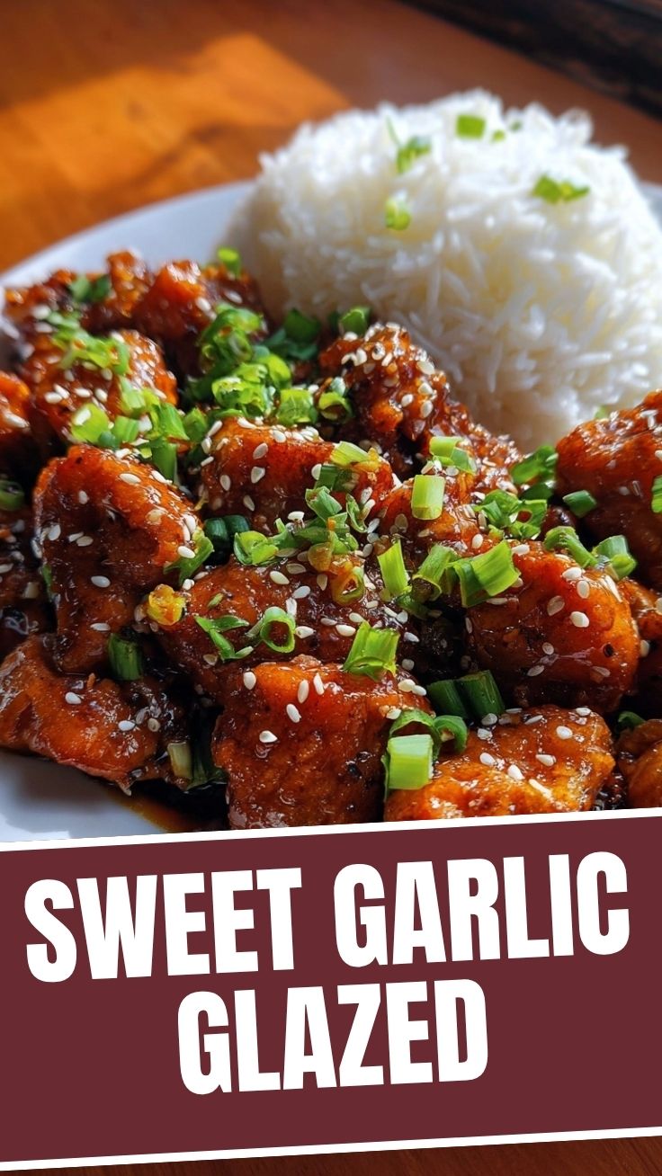Plate of honey garlic chicken garnished with parsley
