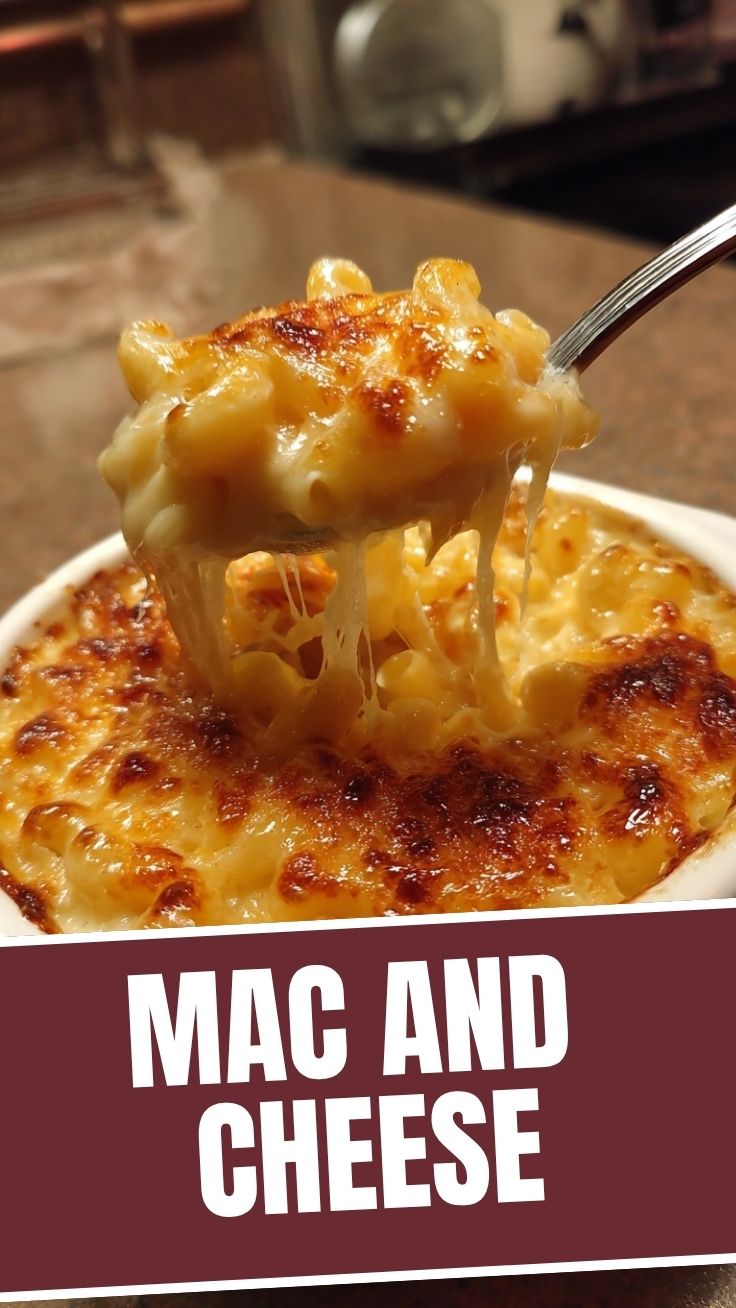 A steaming bowl of classic mac and cheese, rich and golden