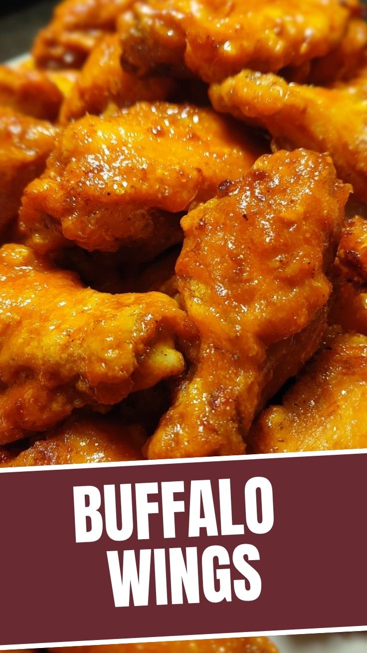 A close-up of several spicy Buffalo wings, perfectly coated in sauce.