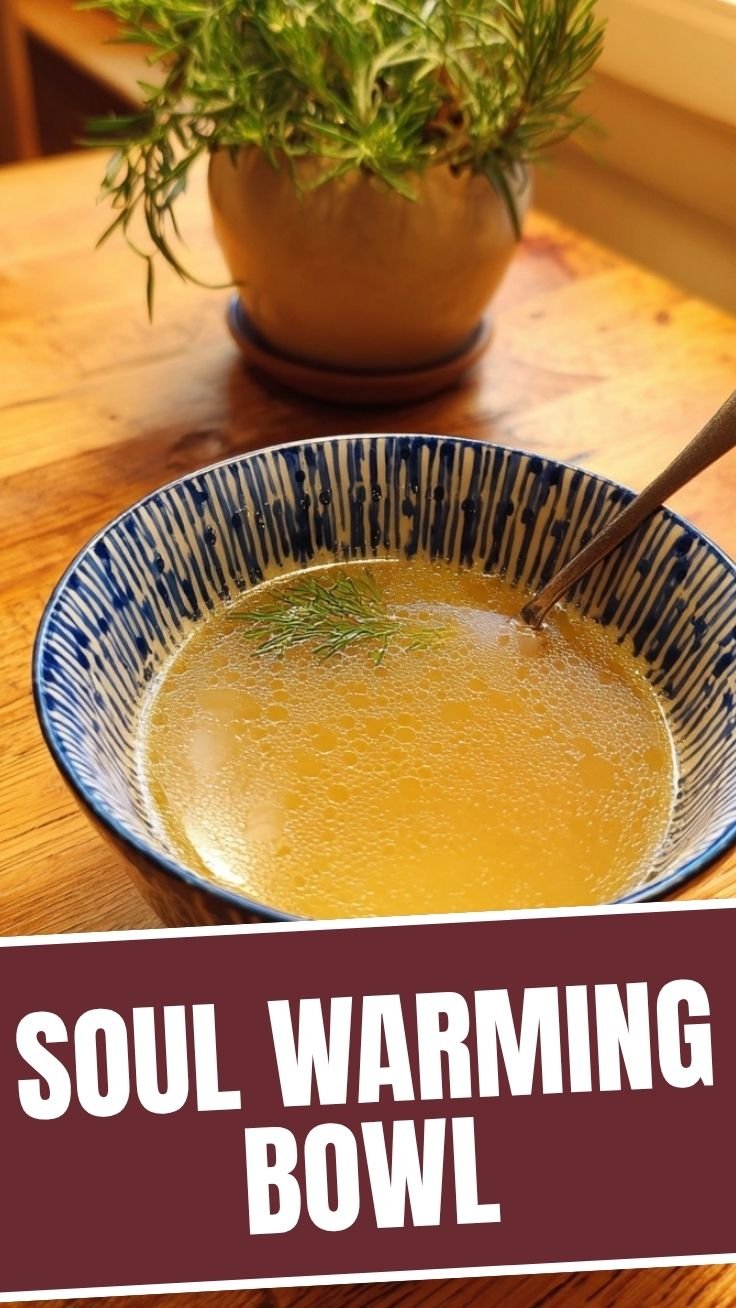Warm chicken soup in bowl