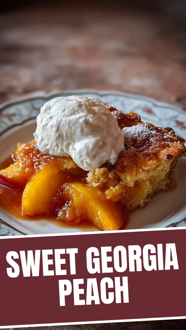 A hot, bubbly peach cobbler fresh from the oven