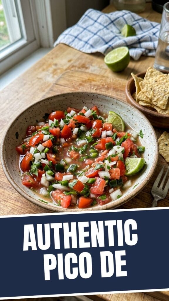 A vibrant bowl of authentic Pico de Gallo with fresh tomatoes, onions, and cilantro.