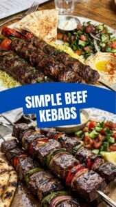 Delicious Middle Eastern beef kebabs on skewers, perfectly grilled.