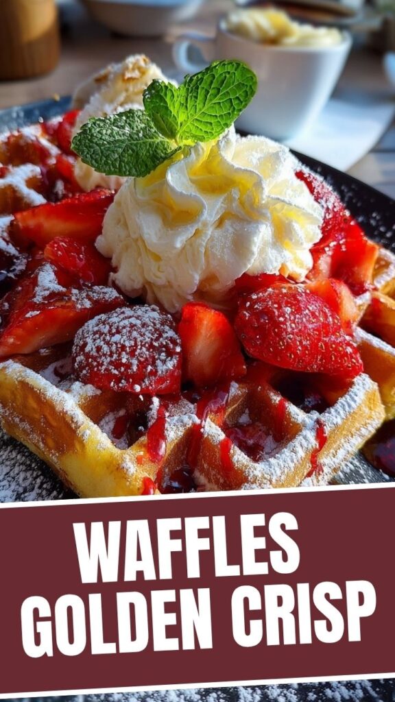 A stack of perfectly golden Belgian waffles, light and airy