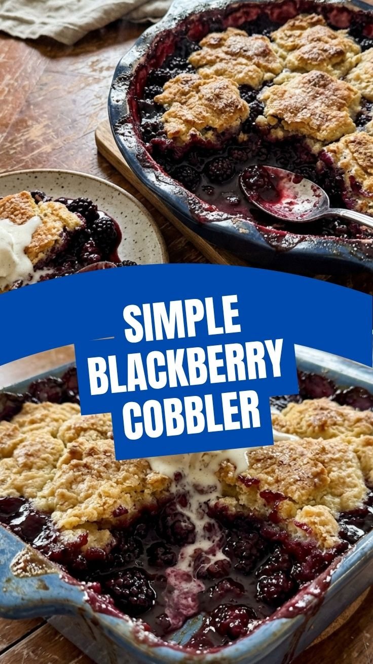 Warm blackberry cobbler with golden crust