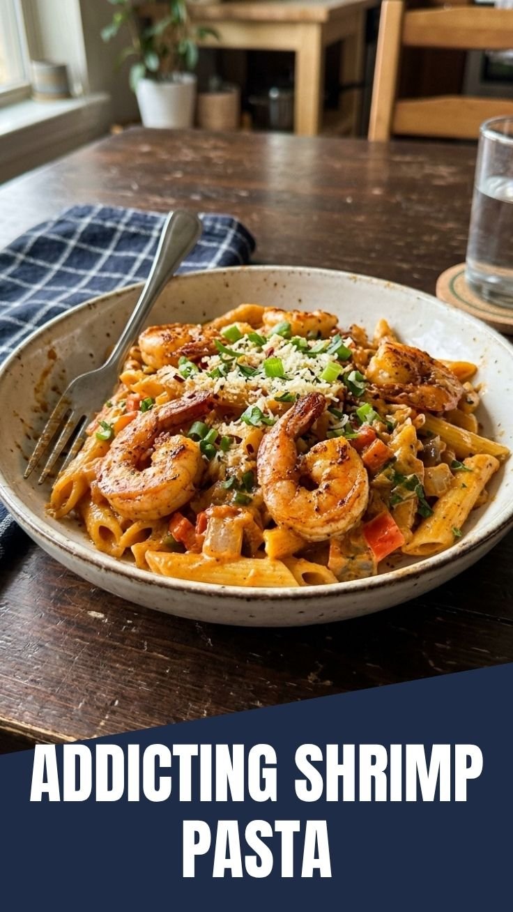 Cajun Shrimp Pasta with creamy sauce and fresh parsley garnish
