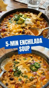 A steaming bowl of chicken enchilada soup garnished with fresh cilantro and cheese